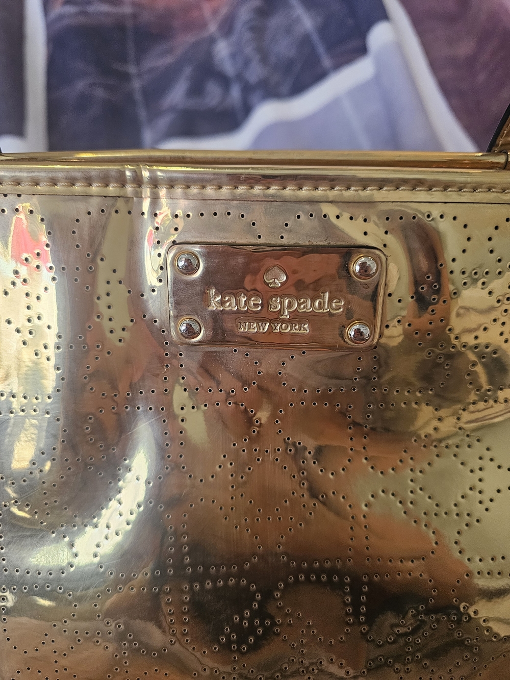 kate spade Metallic Gold Perforated Patent Tote - Picture 2 of 16